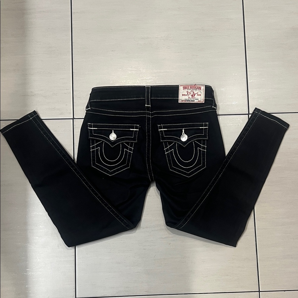 True Religion Women's Black Skinny Jeans contrast stitching